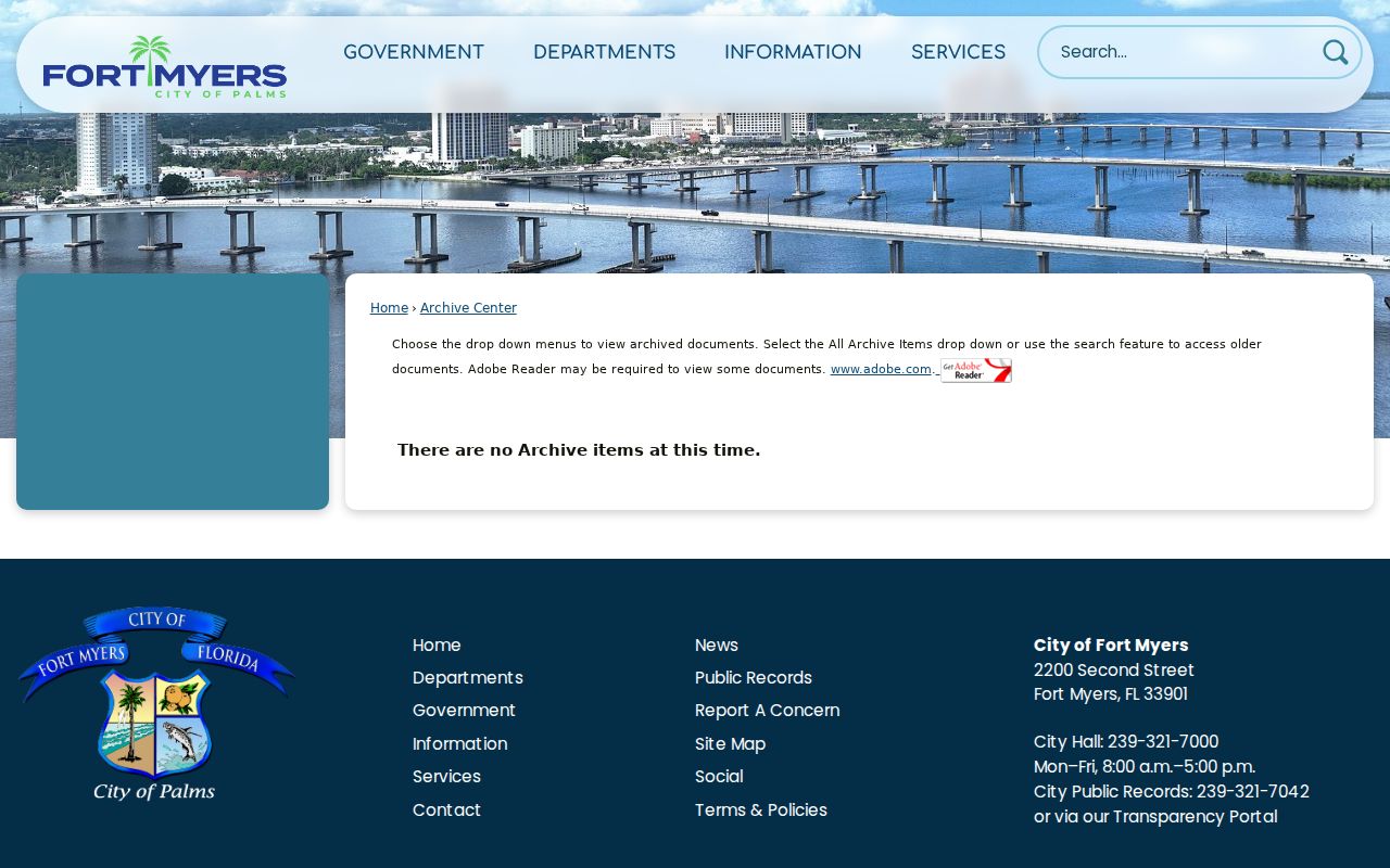 Fort Myers City Archive Center keyword and date search for historical address records