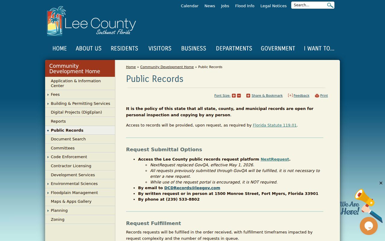 Lee County development and permit record request channels